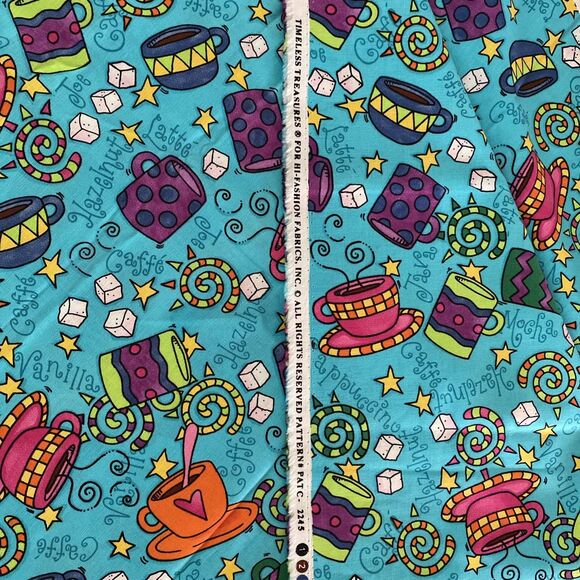 Timeless Treasures Hi Fashion Fabrics Whimsical Coffee Mugs Bright Colors 2 yds - Picture 6 of 7